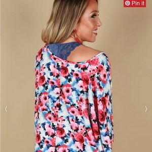 Merrit red white and blue shift floral tunic blouse